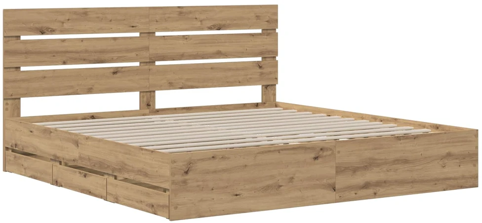 Lova Bed Frame with Storage and Headboard Artisan Oak 180 x 200 cm