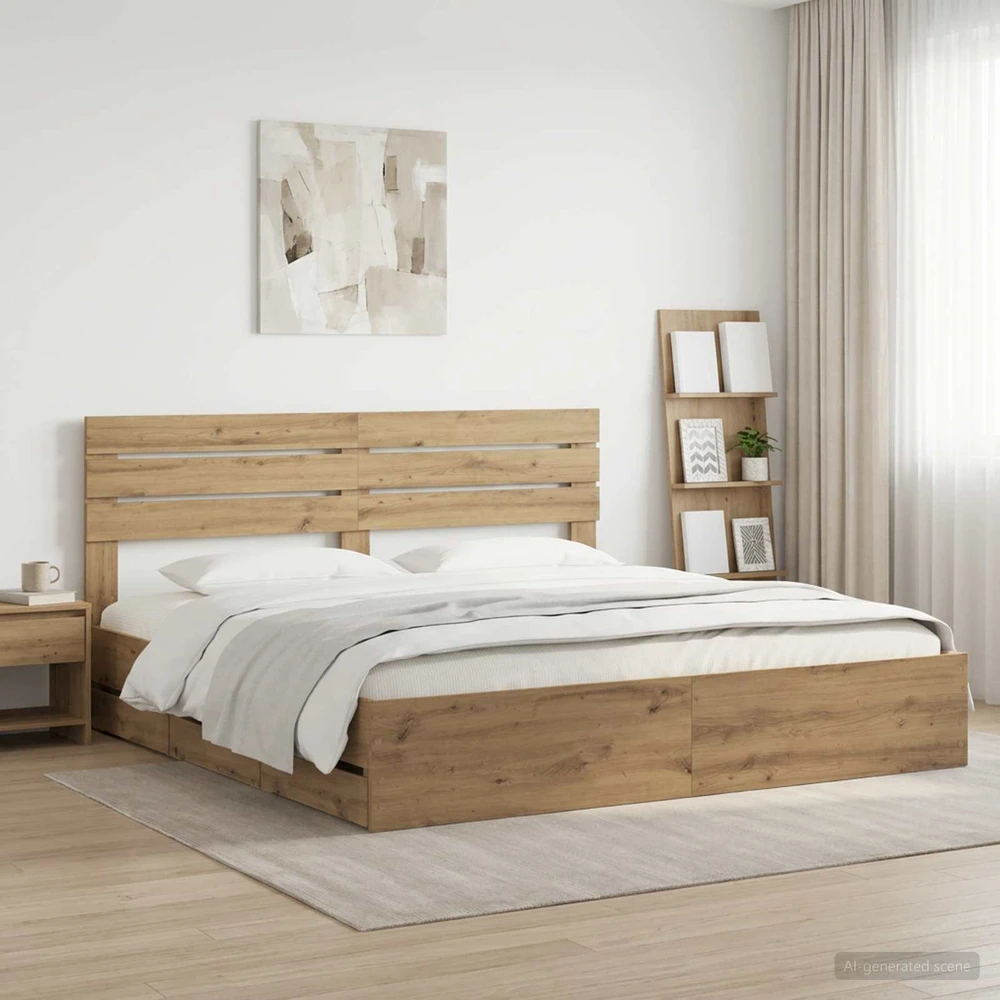 Lova Bed Frame with Storage and Headboard Artisan Oak 180 x 200 cm