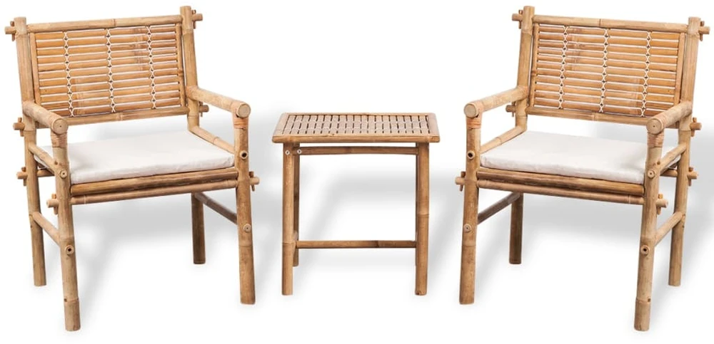 Lauko baldų komplektas Bistro baldų komplektas su pagalvėlėmis, 3d., bambukas