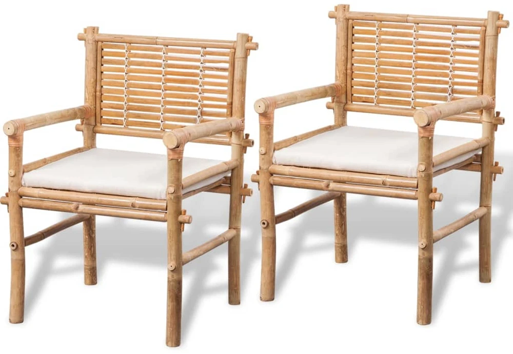 Lauko baldų komplektas Bistro baldų komplektas su pagalvėlėmis, 3d., bambukas