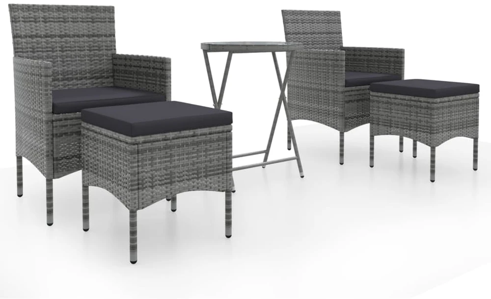 Lauko baldų komplektas Bistro komplektas, 5 dalių, pilkas, poliratanas ir stiklas