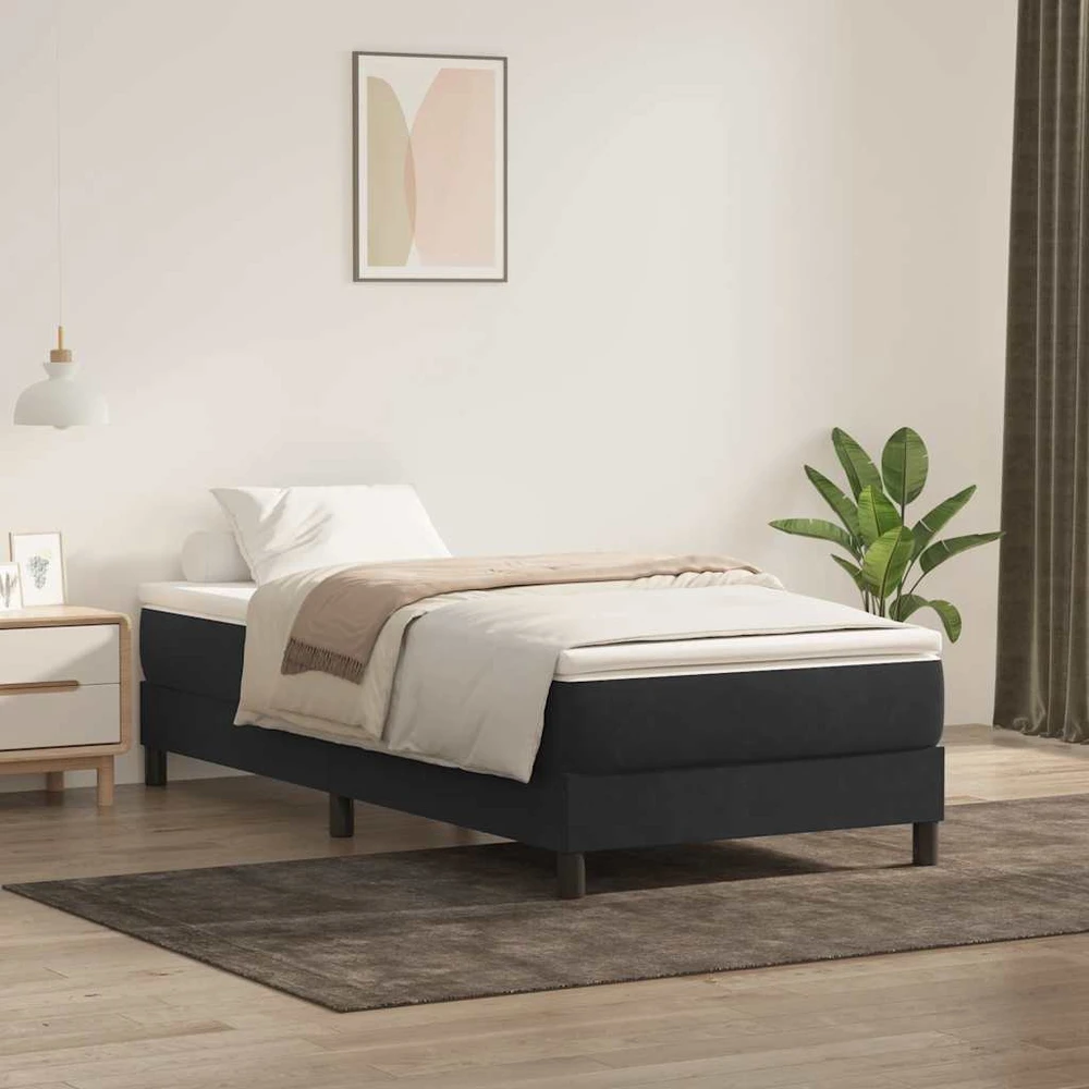 Box Spring Lova be čiužinio Juoda 100x210 cm aksomas