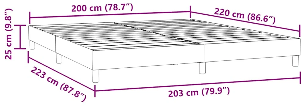 Box Spring Lova be čiužinio Juoda 200x220 cm aksomas