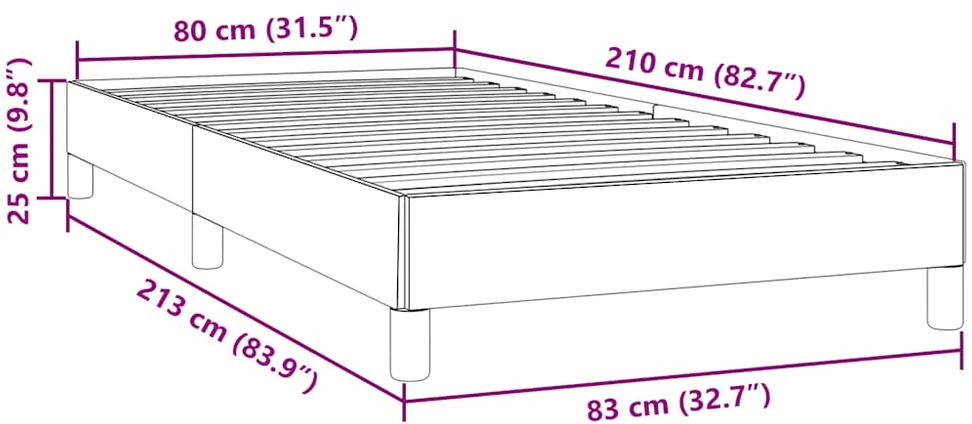 Box Spring Lova be čiužinio Juoda 80x210 cm aksomas