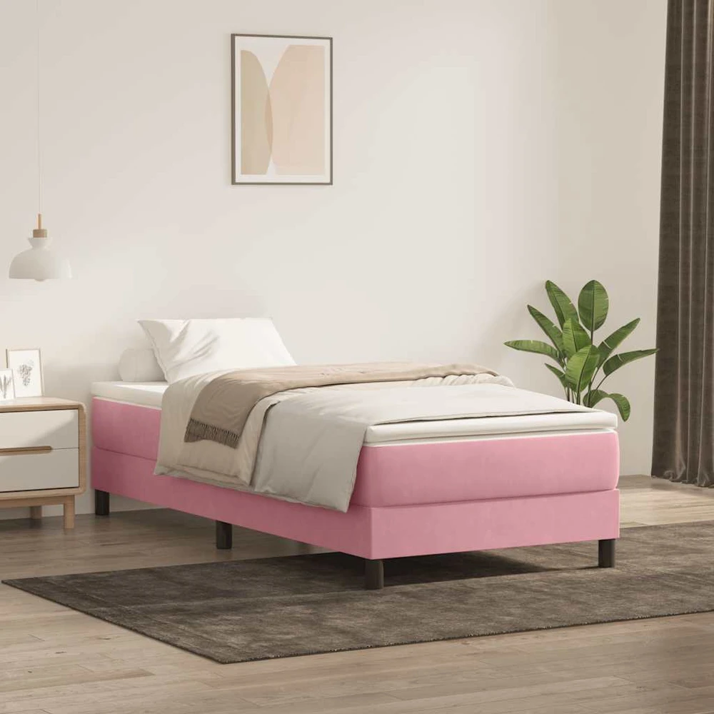 Box Spring Lova be čiužinio Rožinė 100x210 cm aksomas