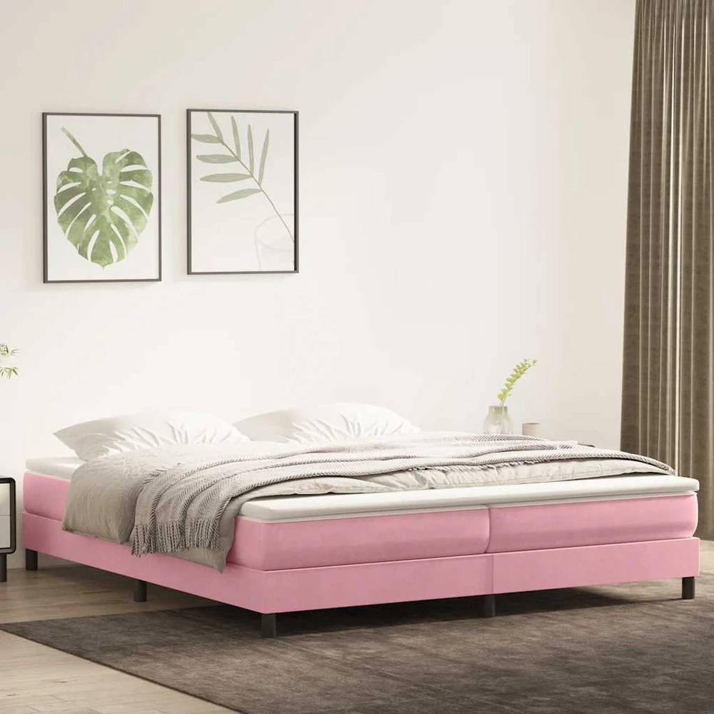 Box Spring Lova be čiužinio Rožinė 200x210 cm aksomas