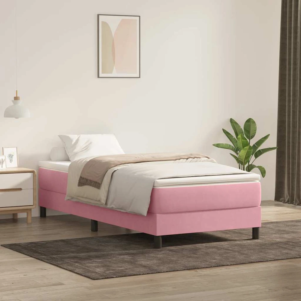Box Spring Lova be čiužinio Rožinė 90x210 cm aksomas