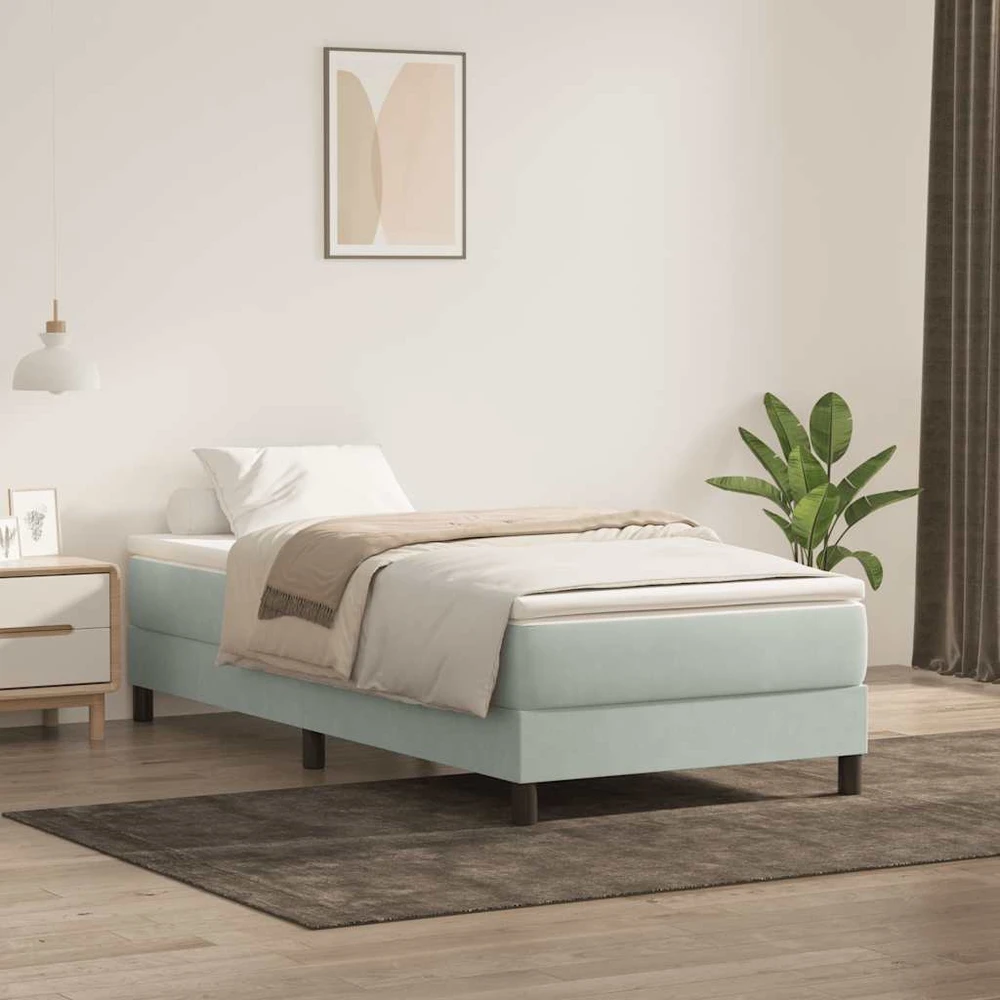 Box Spring Lova be čiužinio Šviesiai pilka 80x210 cm aksomas