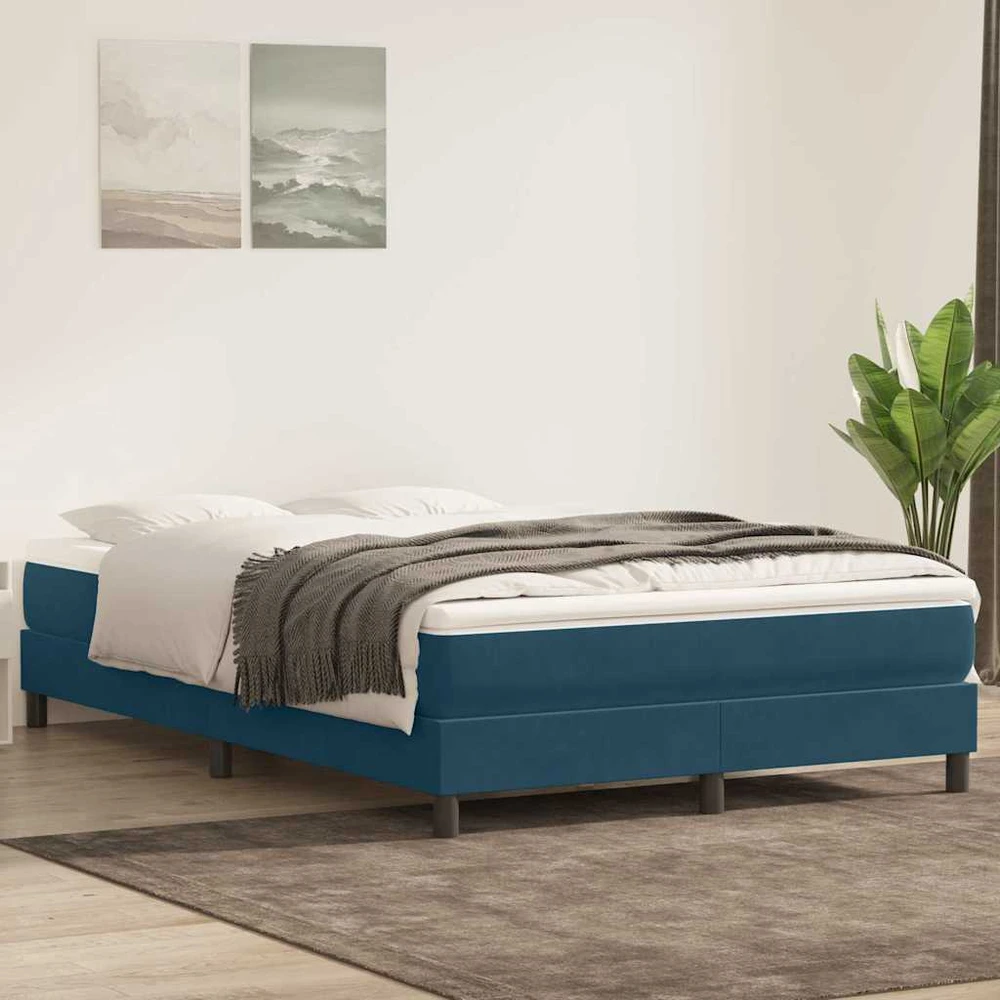 Box Spring Lova be čiužinio Tamsiai mėlyna 140x220 cm aksomas