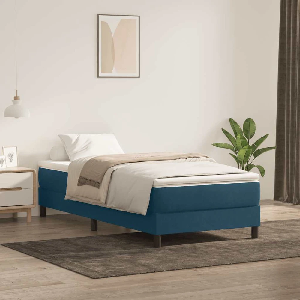 Box Spring Lova be čiužinio Tamsiai mėlyna 90x210 cm aksomas