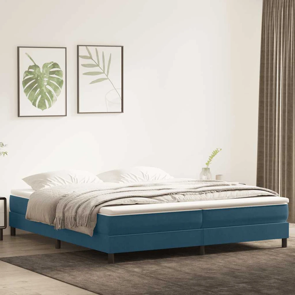 Box Spring Lova be čiužinio Tamsiai mėlyna 200x210 cm aksomas