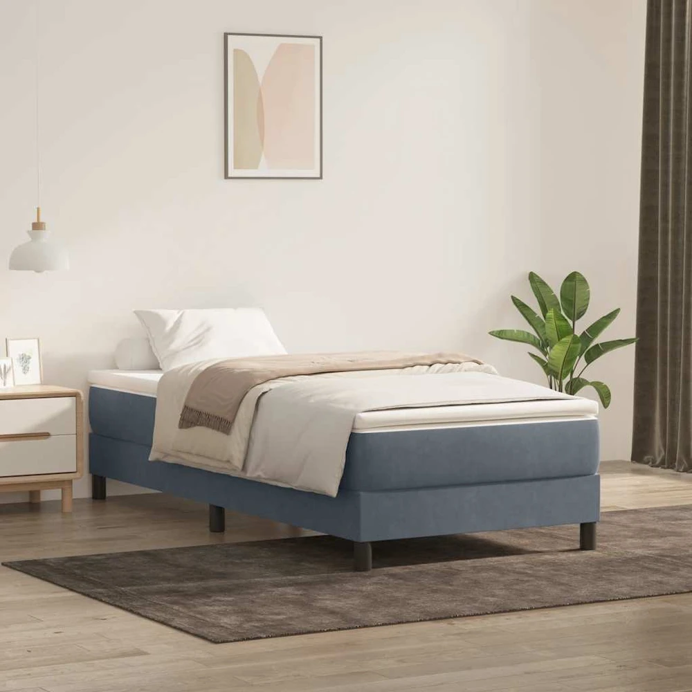 Box Spring Lova be čiužinio Tamsiai pilka 100x210 cm aksomas