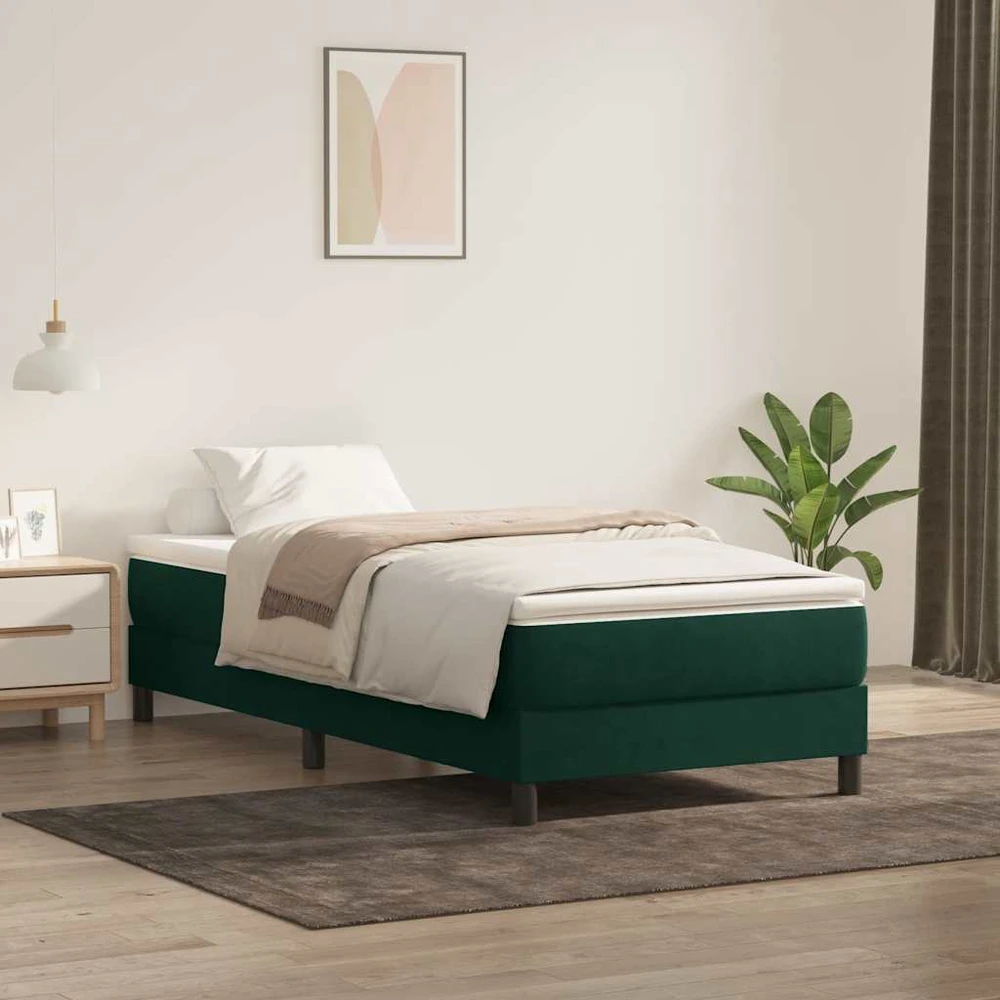 Box Spring Lova be čiužinio Tamsiai žalia 80x210 cm aksomas