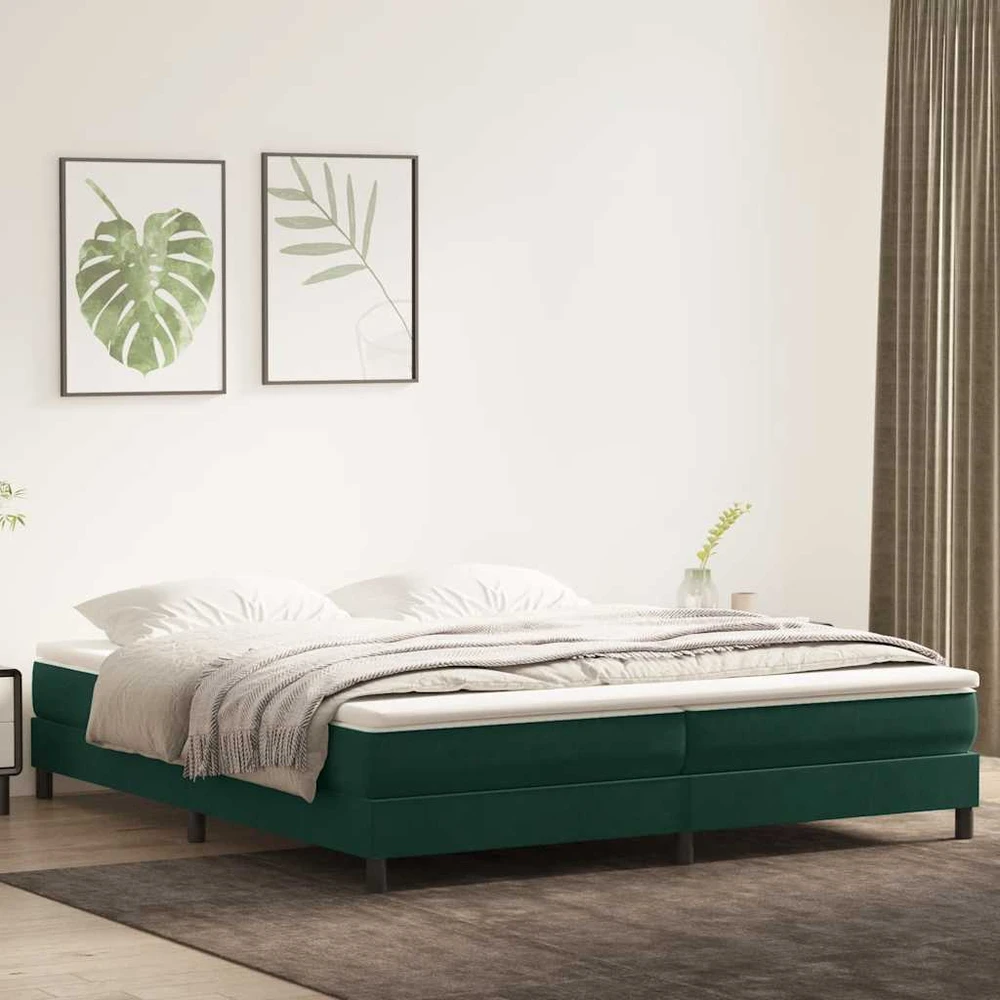 Box Spring Lova be čiužinio Tamsiai žalia 200x210 cm aksomas