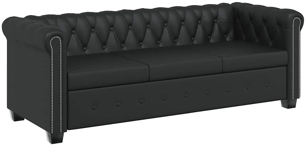 Sofa Chesterfield dvivietė ir trivietė sofos, juodos, dirbtinė oda