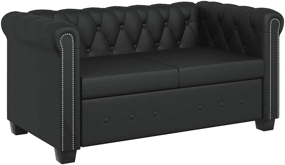 Sofa Chesterfield dvivietė ir trivietė sofos, juodos, dirbtinė oda