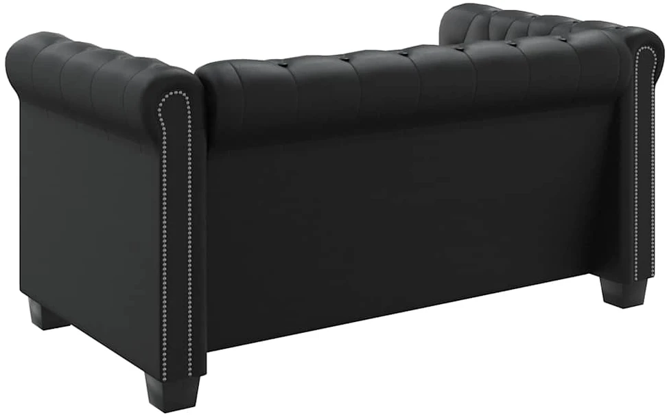 Chesterfield dvivietė sofa, dirbtinė oda, juoda