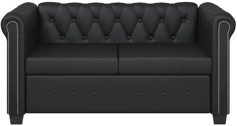 Chesterfield dvivietė sofa, dirbtinė oda, juoda