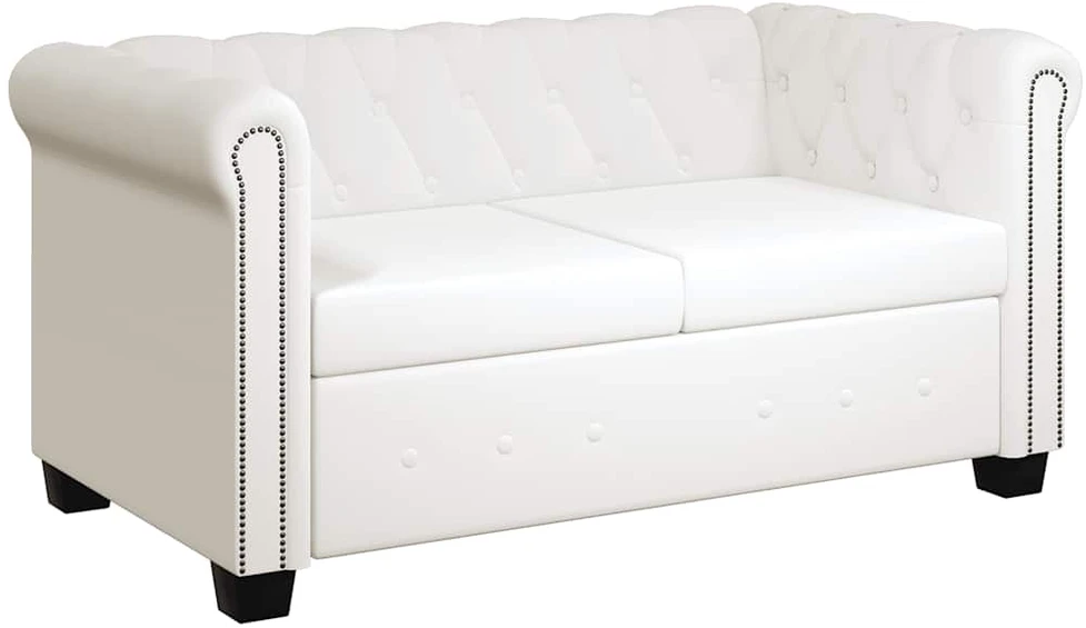 Chesterfield dvivietė sofa, dirbtinė oda, balta