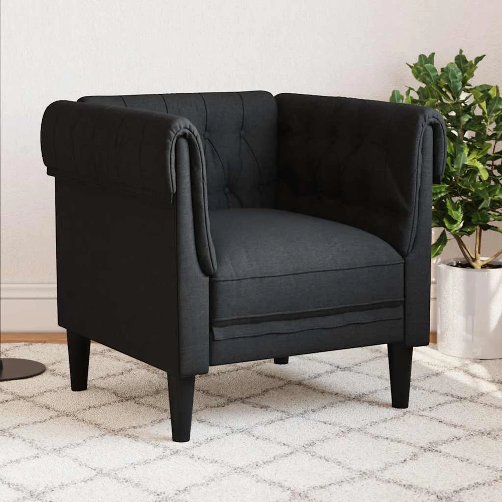 Fotelis Chesterfield krėslas, juodos spalvos, audinys