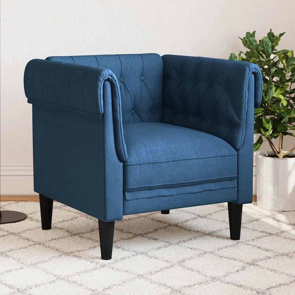 Fotelis Chesterfield krėslas, mėlynos spalvos, audinys