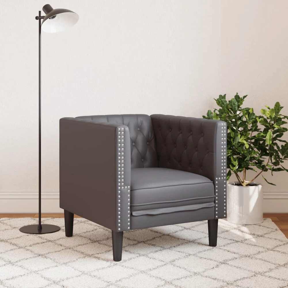Sofa Chesterfield krėslas, pilkos spalvos, dirbtinė oda