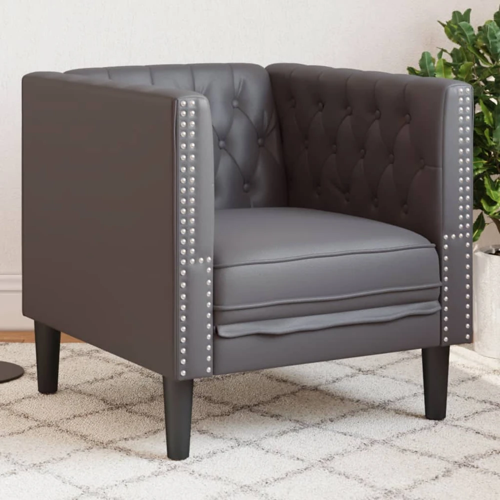 Sofa Chesterfield krėslas, pilkos spalvos, dirbtinė oda