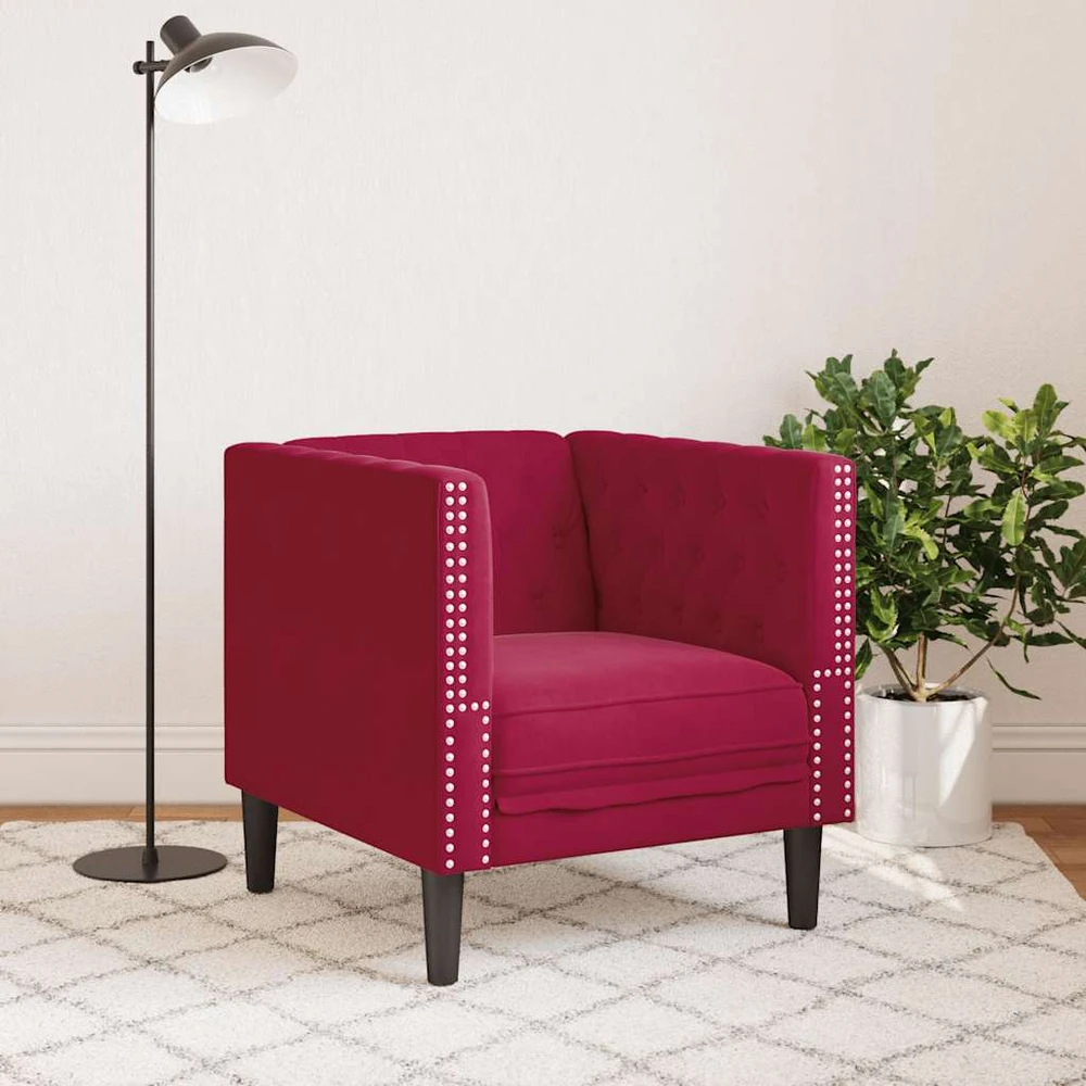 Fotelis Chesterfield krėslas, raudonojo vyno spalvos, aksomas
