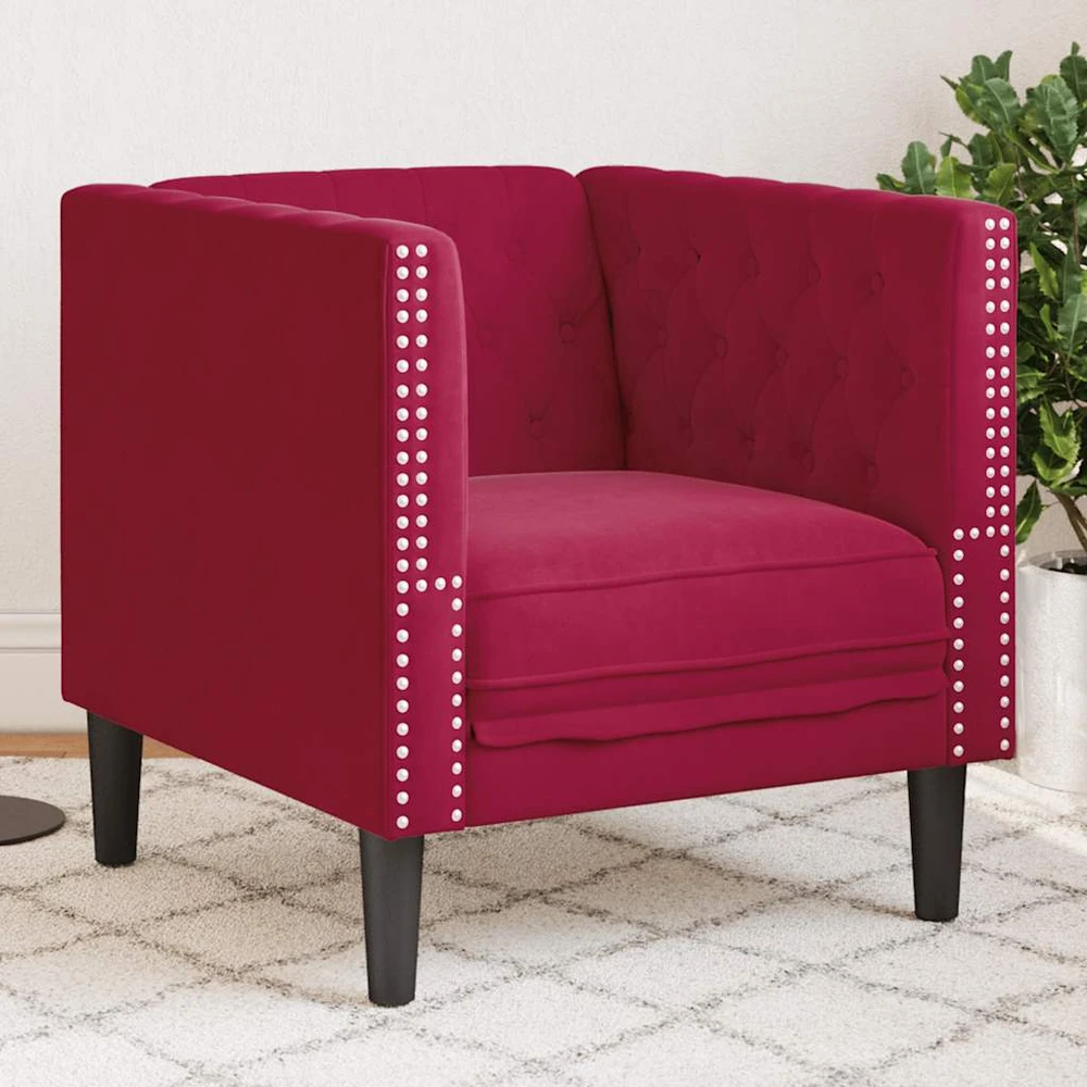 Fotelis Chesterfield krėslas, raudonojo vyno spalvos, aksomas