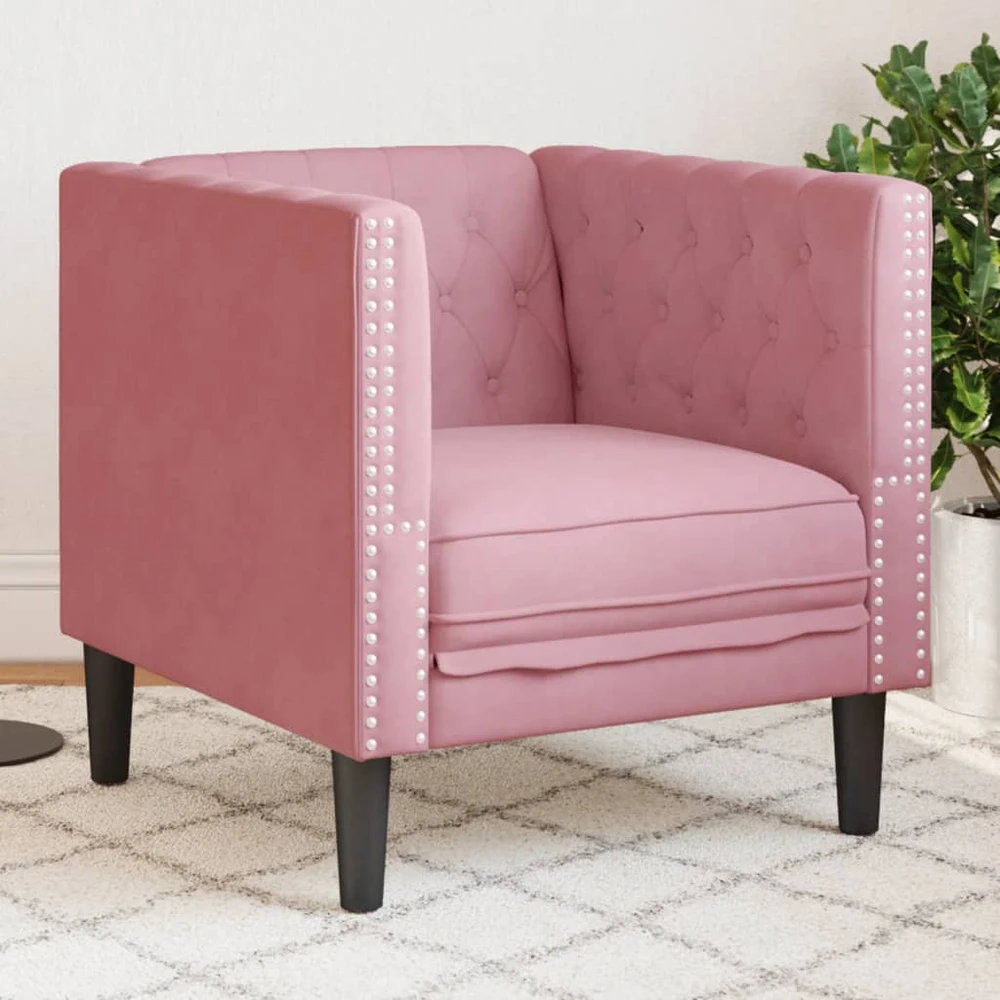 Fotelis Chesterfield krėslas, rožinės spalvos, aksomas