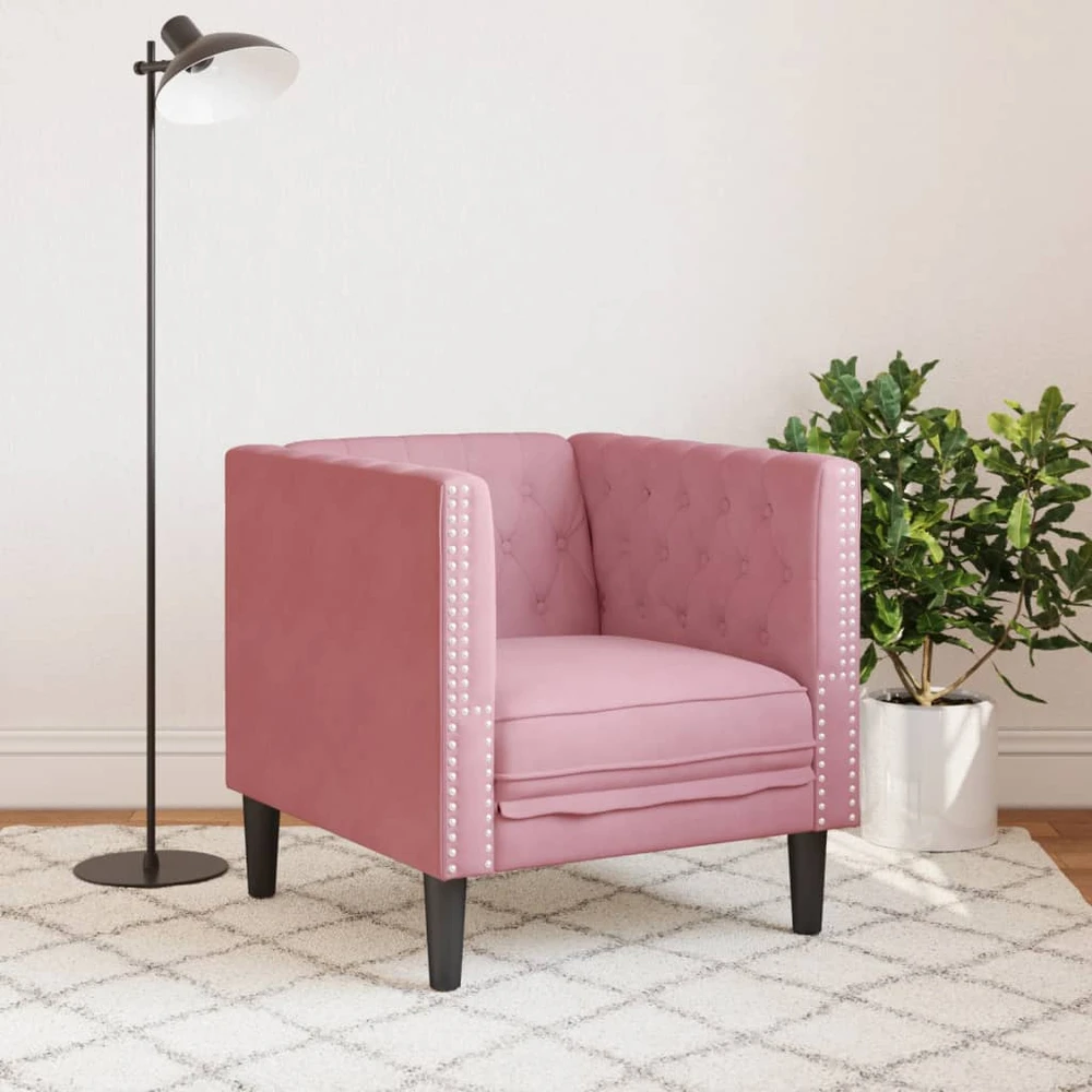 Fotelis Chesterfield krėslas, rožinės spalvos, aksomas