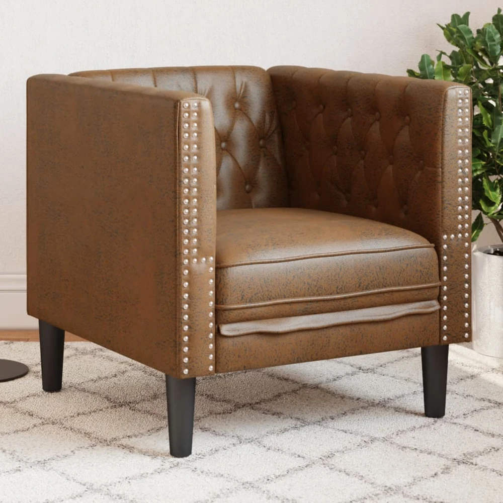 Sofa Chesterfield krėslas, rudos spalvos, dirbtinė versta oda