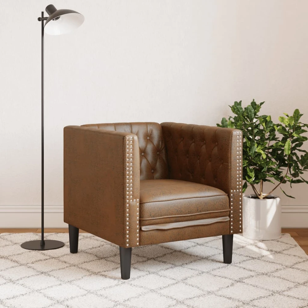 Fotelis Chesterfield krėslas, rudos spalvos, dirbtinė versta oda