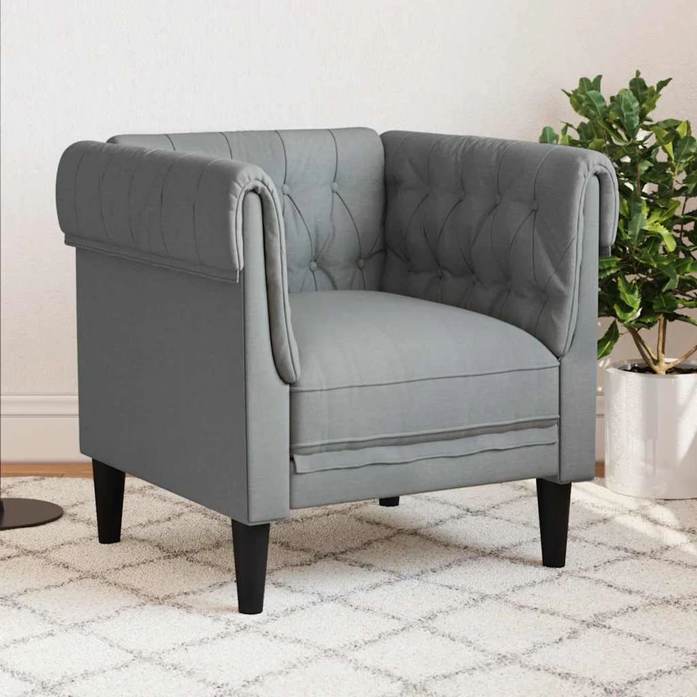 Sofa Chesterfield krėslas, šviesiai pilkos spalvos, audinys