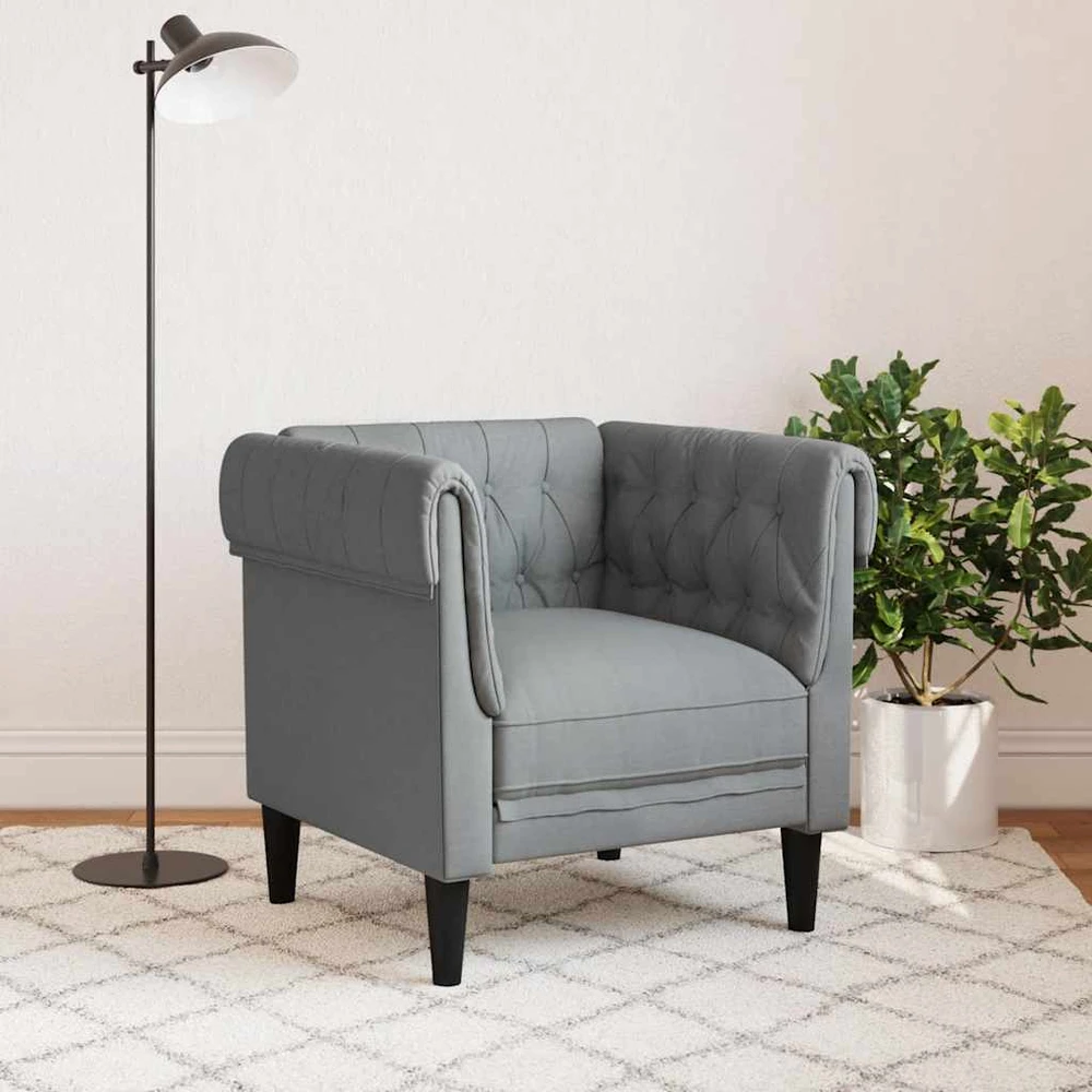 Sofa Chesterfield krėslas, šviesiai pilkos spalvos, audinys