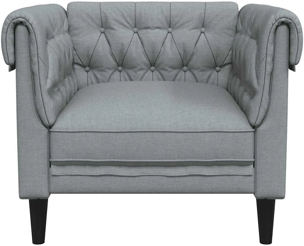 Sofa Chesterfield krėslas, šviesiai pilkos spalvos, audinys