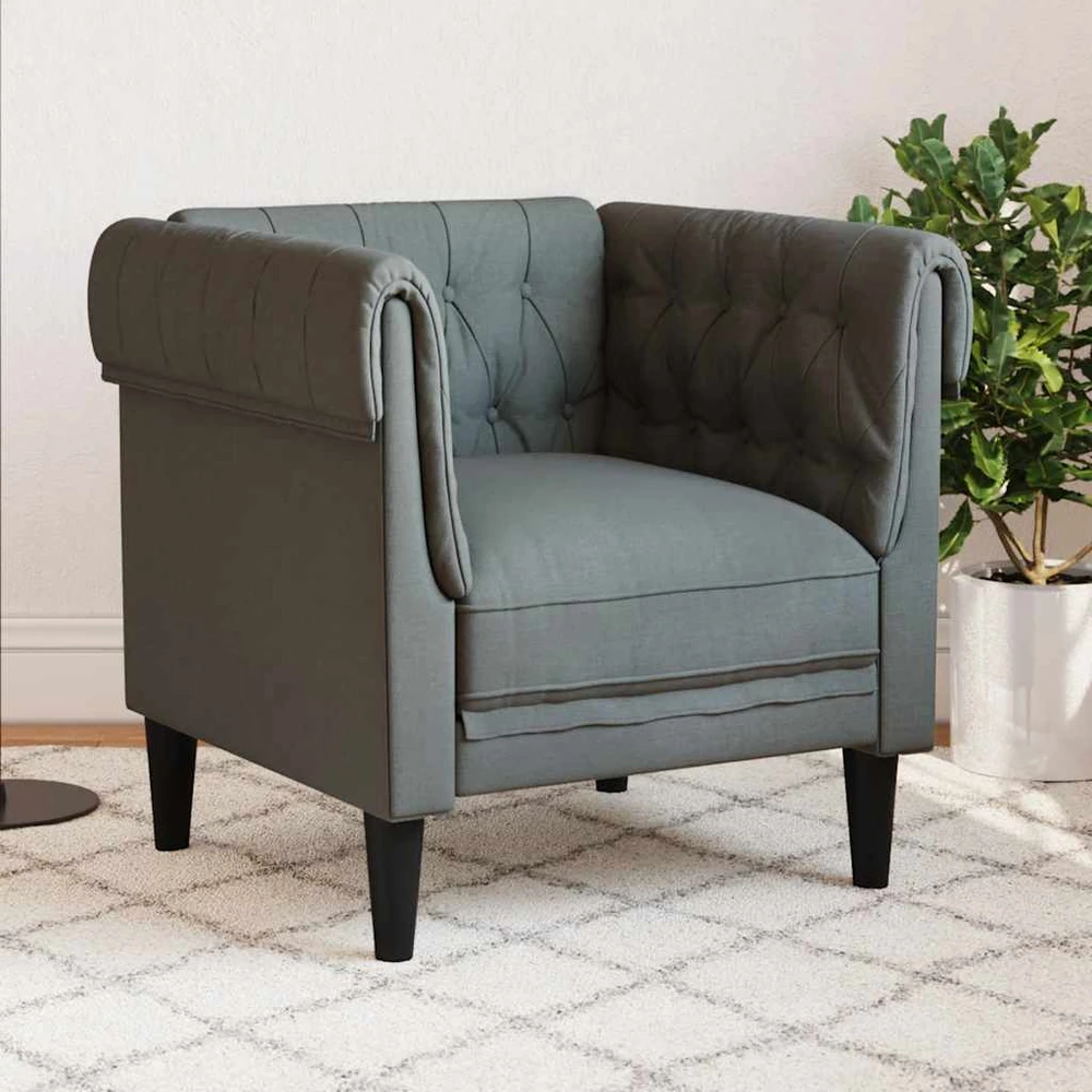 Fotelis Chesterfield krėslas, tamsiai pilkos spalvos, audinys