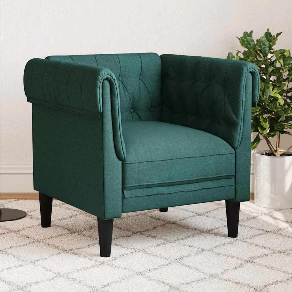 Sofa Chesterfield krėslas, tamsiai žalios spalvos, audinys