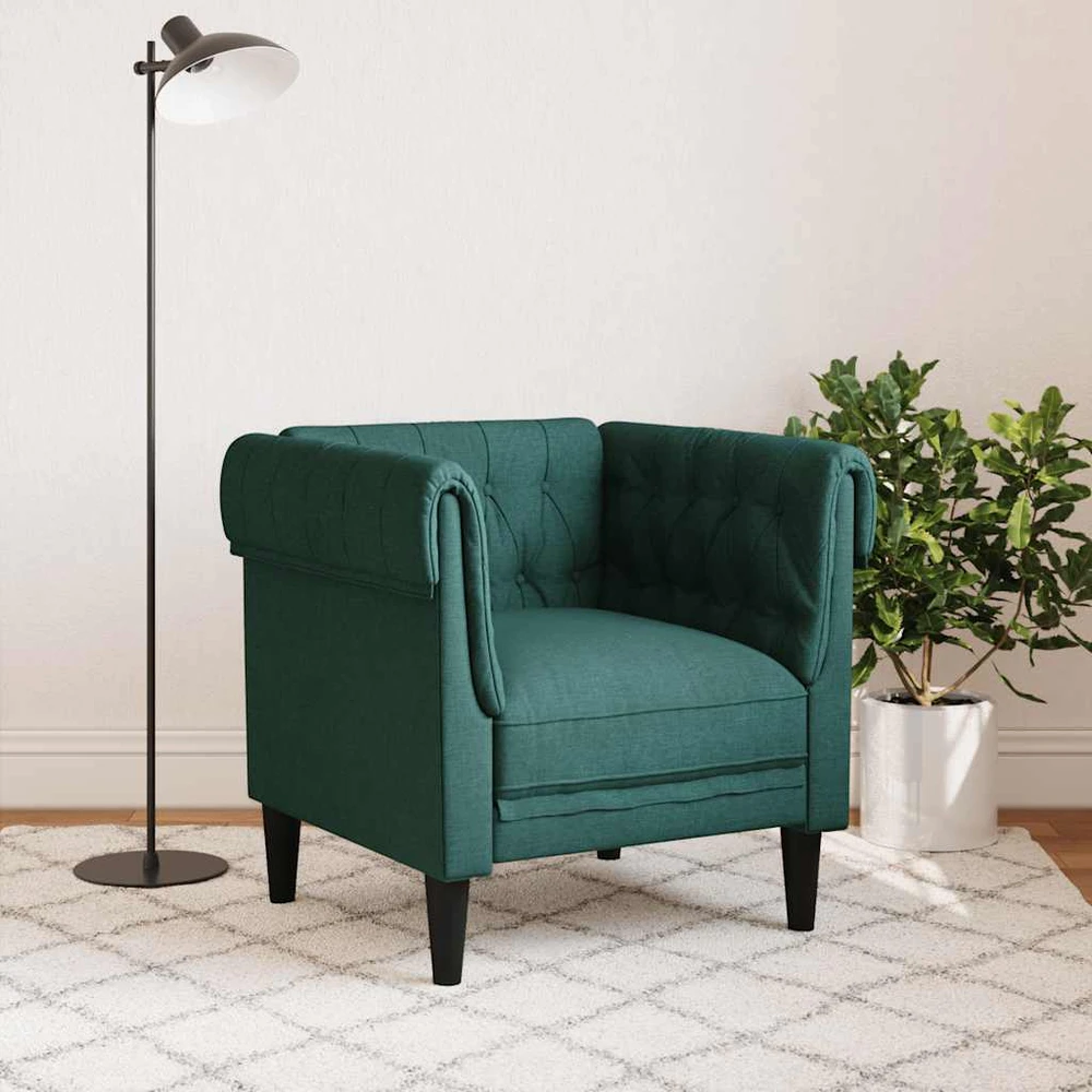 Sofa Chesterfield krėslas, tamsiai žalios spalvos, audinys