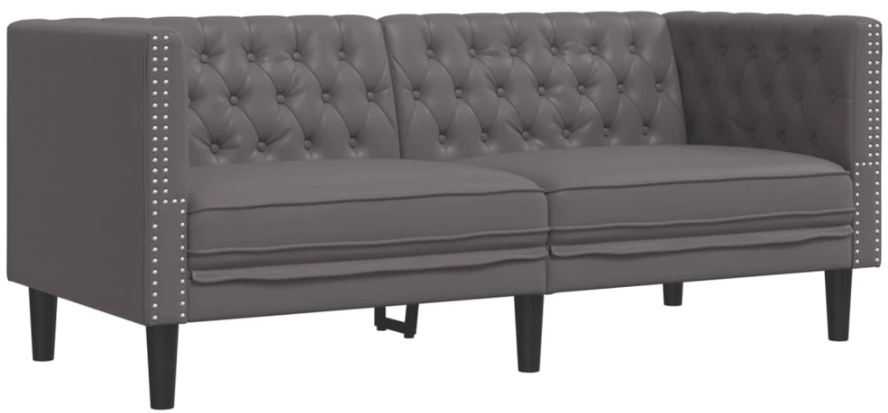Sofa Chesterfield sofų komplektas, 2 dalių, pilkas, dirbtinė oda