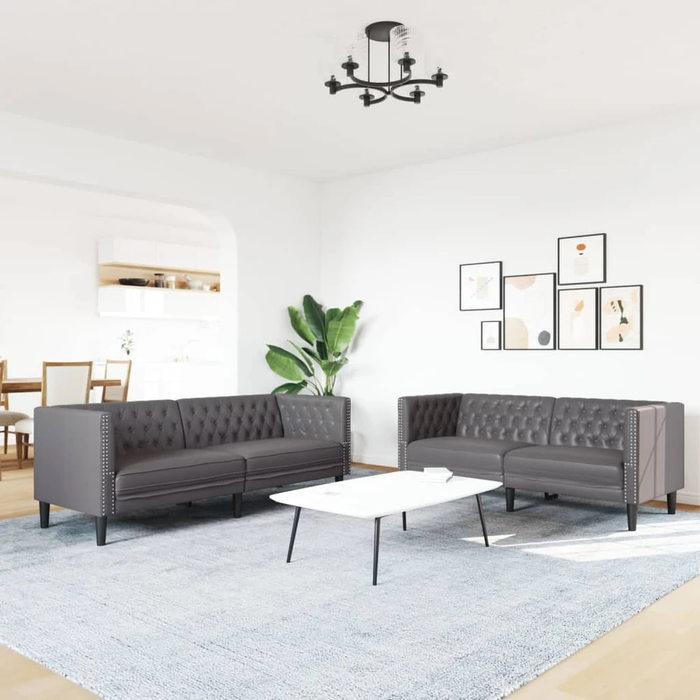 Sofa Chesterfield sofų komplektas, 2 dalių, pilkas, dirbtinė oda