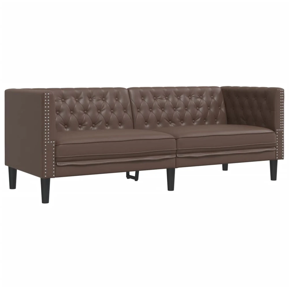 Sofa Chesterfield sofų komplektas, 2 dalių, rudas, dirbtinė oda
