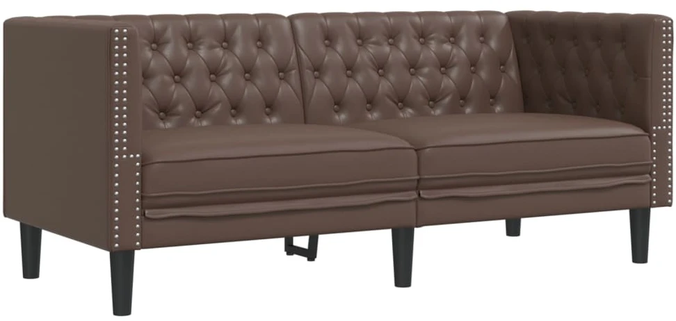 Sofa Chesterfield sofų komplektas, 2 dalių, rudas, dirbtinė oda