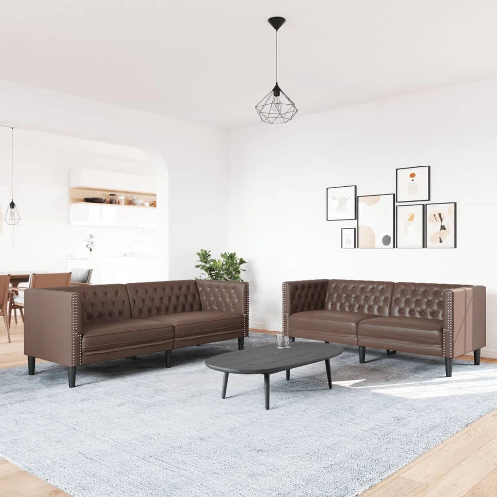 Sofa Chesterfield sofų komplektas, 2 dalių, rudas, dirbtinė oda