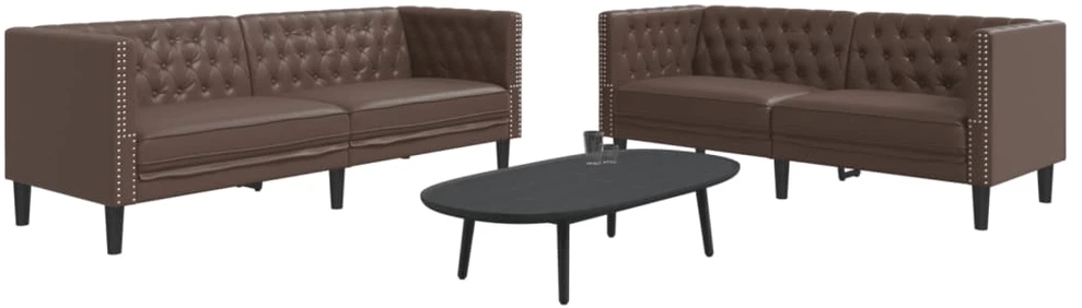 Sofa Chesterfield sofų komplektas, 2 dalių, rudas, dirbtinė oda