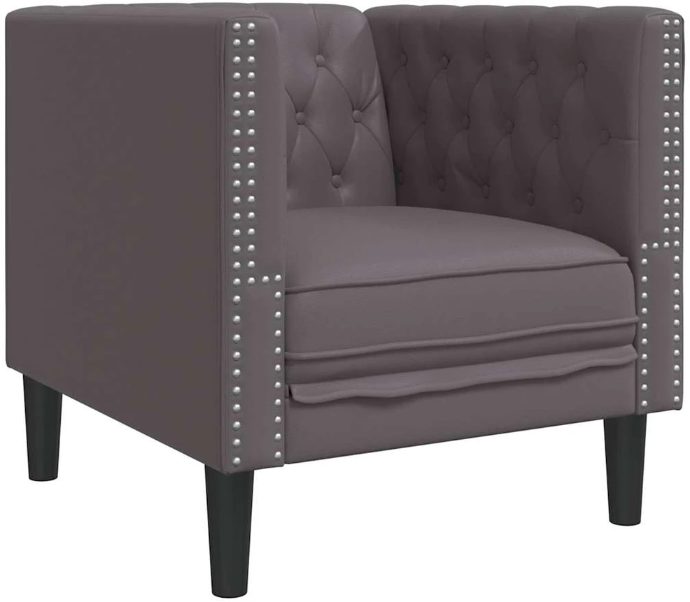 Sofa Chesterfield sofų komplektas, 3 dalių, pilkas, dirbtinė oda