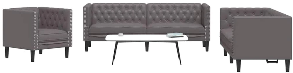 Sofa Chesterfield sofų komplektas, 3 dalių, pilkas, dirbtinė oda