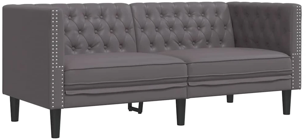 Sofa Chesterfield sofų komplektas, 3 dalių, pilkas, dirbtinė oda