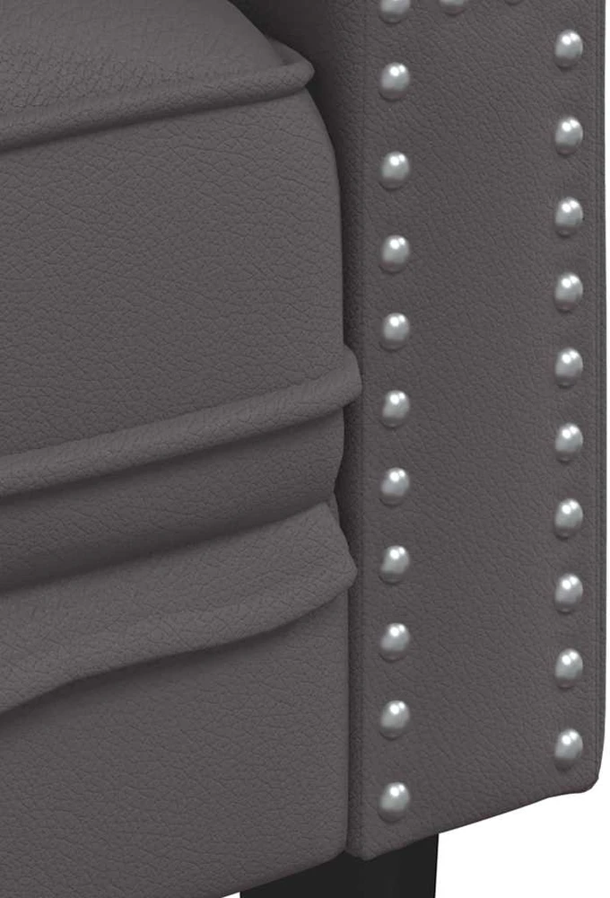 Sofa Chesterfield sofų komplektas, 3 dalių, pilkas, dirbtinė oda