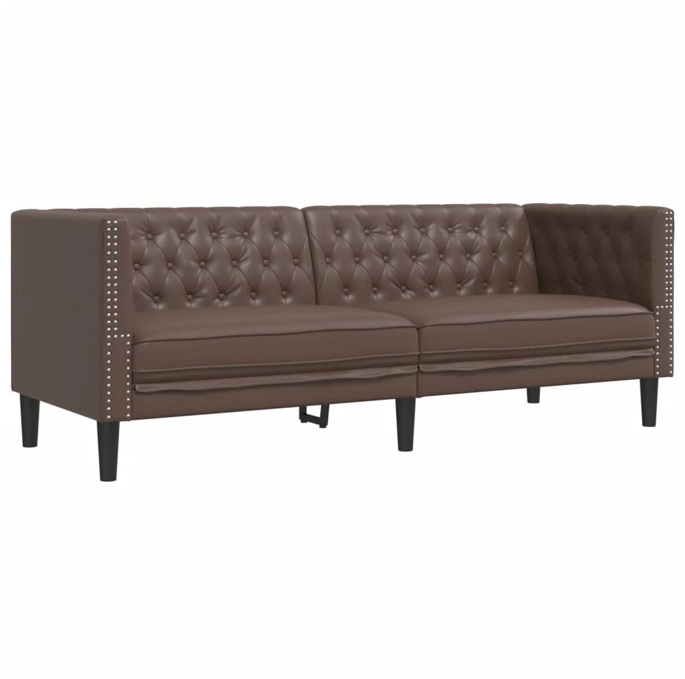 Sofa Chesterfield sofų komplektas, 3 dalių, rudas, dirbtinė oda
